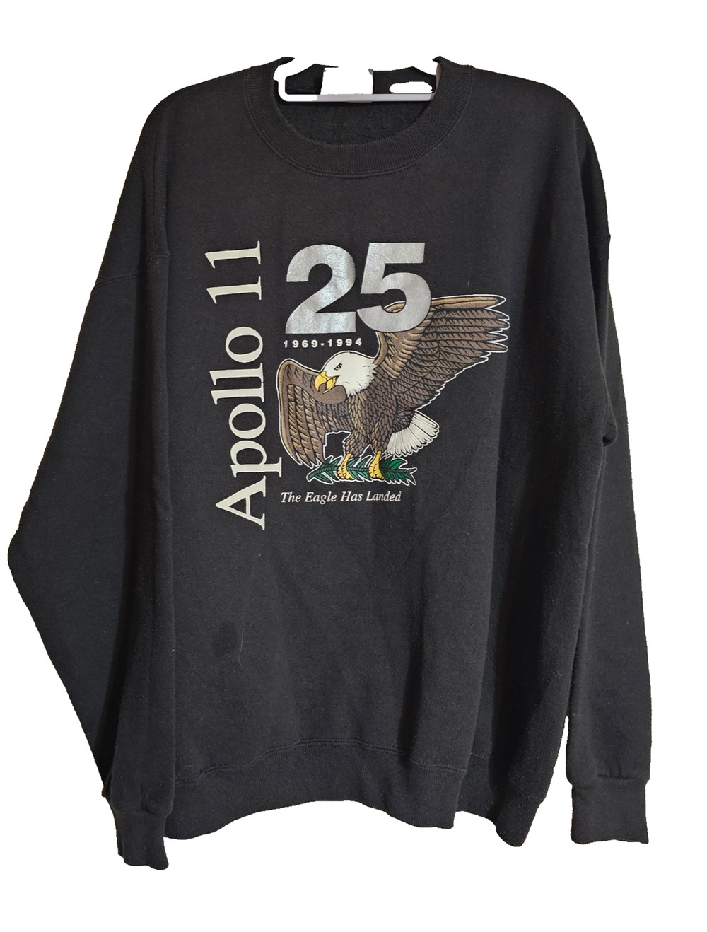 Vintage 1994 Apollo 11 25th Anniversary Sweatshirt Lee USA XL Black Eagle NASA